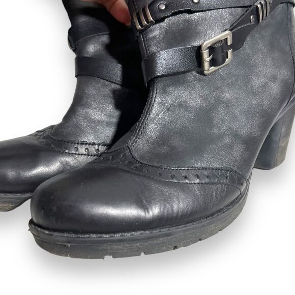 Remonte Ankle Bootie Buckle Strap Round Toe Leather Block Heel Black Women's 42 - Picture 7 of 10